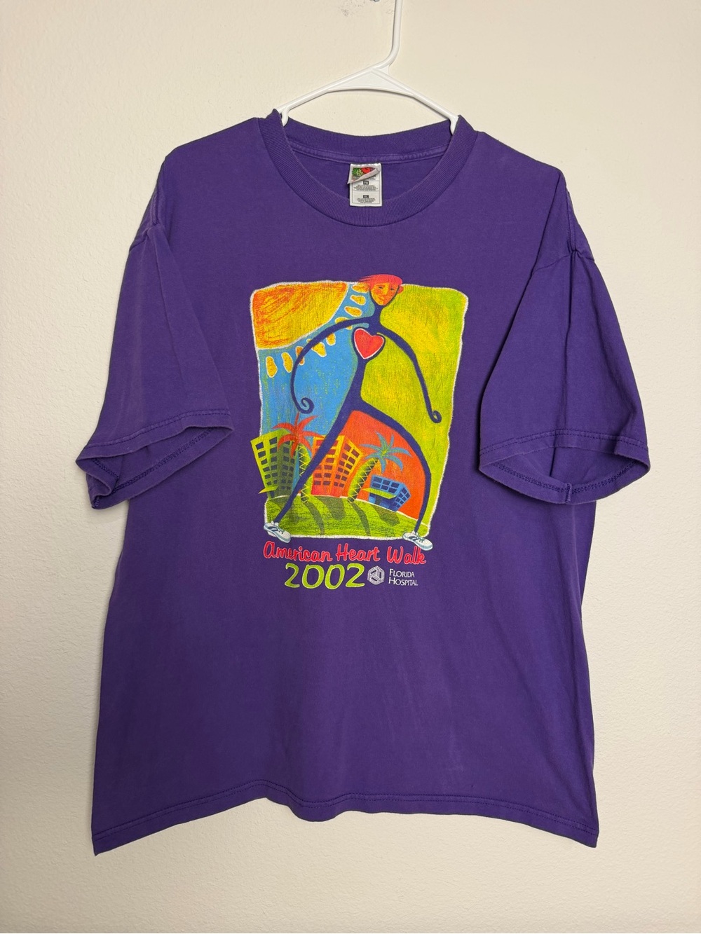 Fruit of the Loom Purple 'American Heart Walk 2002' T‑Shirt Vintage XL